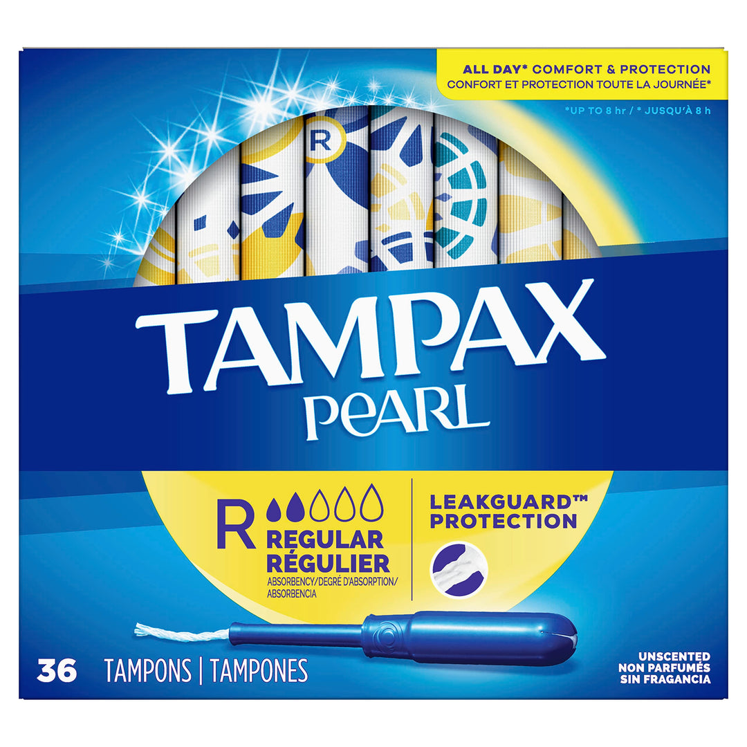 Tampax Pearl Tampons Regular Absorbency with LeakGuard Braid, Unscented