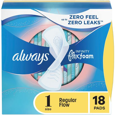 Always Infinity Flexfoam Pads With Wings -Unscented -Size 1, 18 pack